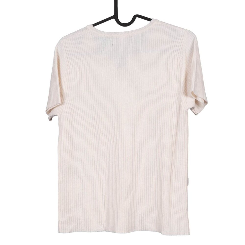 Designers Originals Sweater Shirt Petite S Womens White Ribbed Luxelon Beads - Picture 5 of 5
